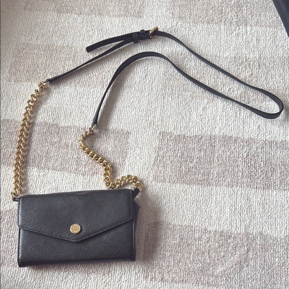 Michael Kors Black and Gold Leather Crossbody